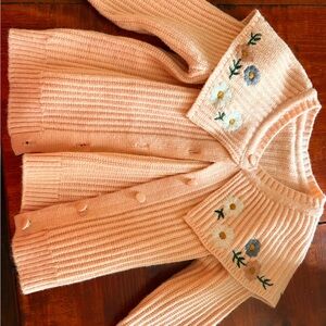 Source Unknown Peach Kids Sweater with Floral Embroidery